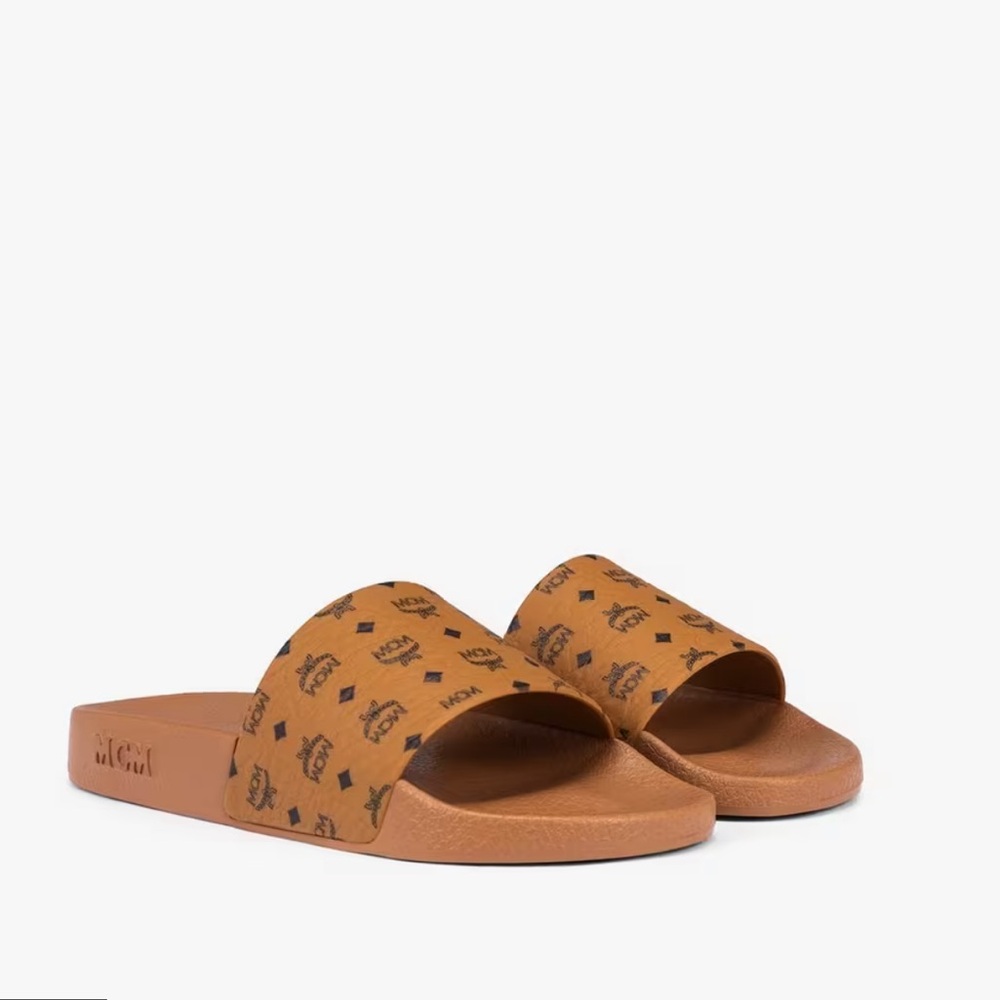 MCM Tan Monogram Slides Size 040 Women’s